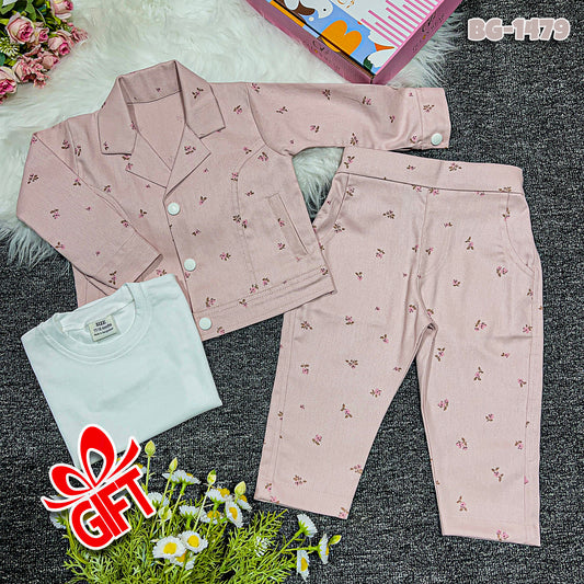 Baby Jacket T-Shirt & Pants Set-code-1479